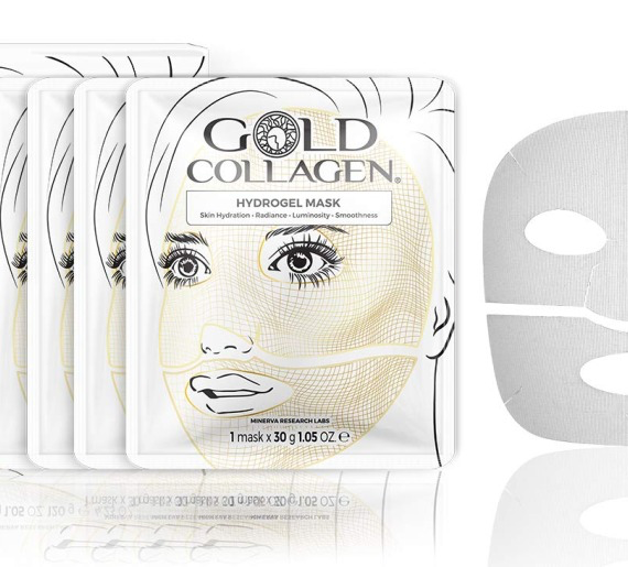 Gold Collagen hidrogelio veido kaukės (Pakuotėje 4 kaukės)