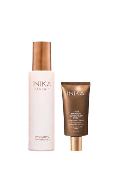 INIKA ORGANIC DRĖKINANTI VEIDO DULKSNA IR NATŪRALUS APSAUGINIS VEIDO KREMAS SU ATSPALVIU SPF50+