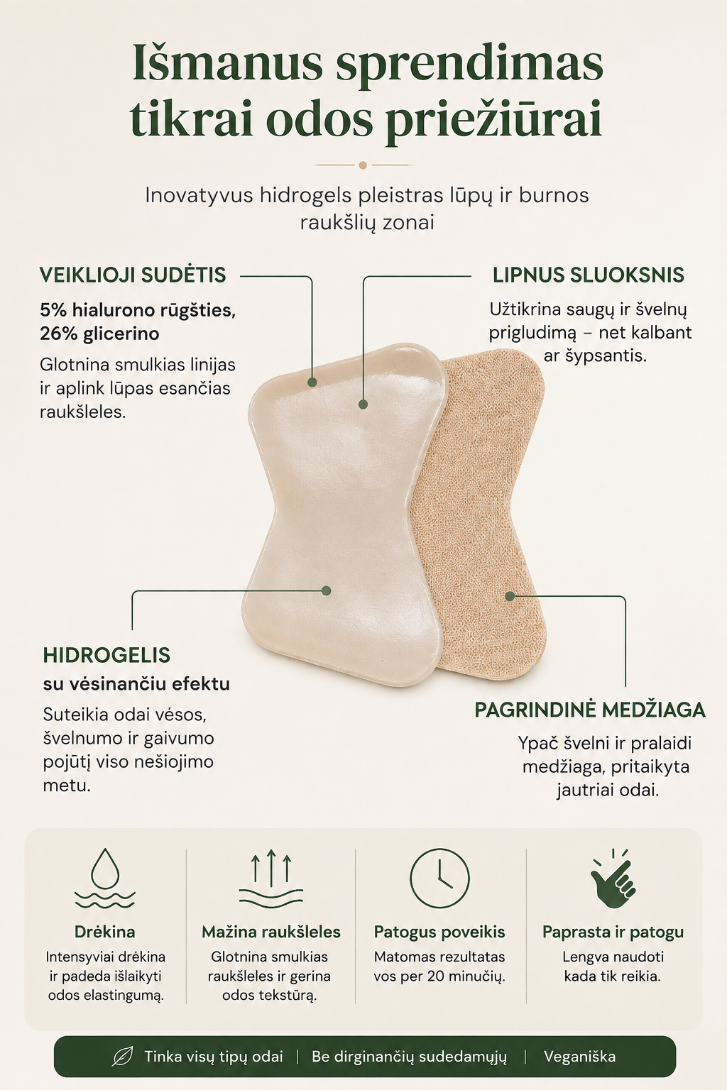 Patches&pads - veido pleistrai (Teipai) burnos sričiai – hidrogelis su hialurono rūgštimi