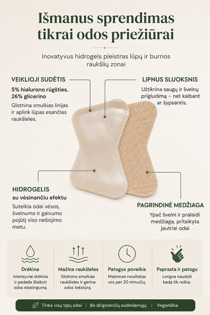 Patches&pads - veido pleistrai (Teipai) burnos sričiai – hidrogelis su hialurono rūgštimi