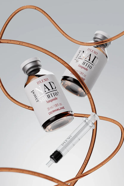 DERMALINE D’LEXO NAD Power Solution Ampoule Energizuojanti, Skaistinanti Ampulė Su NAD, Niacinamidu, 6 Pažangiu Peptidų Kompleksu Ir 7 Hialuronų Formų Kompleksu, 35 Ml
