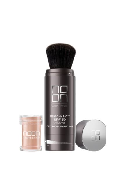 NOON BRUSH&GO MINERAL SUN PROTECTION POWDER SPF 50 FOR OILY/BLEMISH-PRONE SKIN (Tone 01), 2x5 g