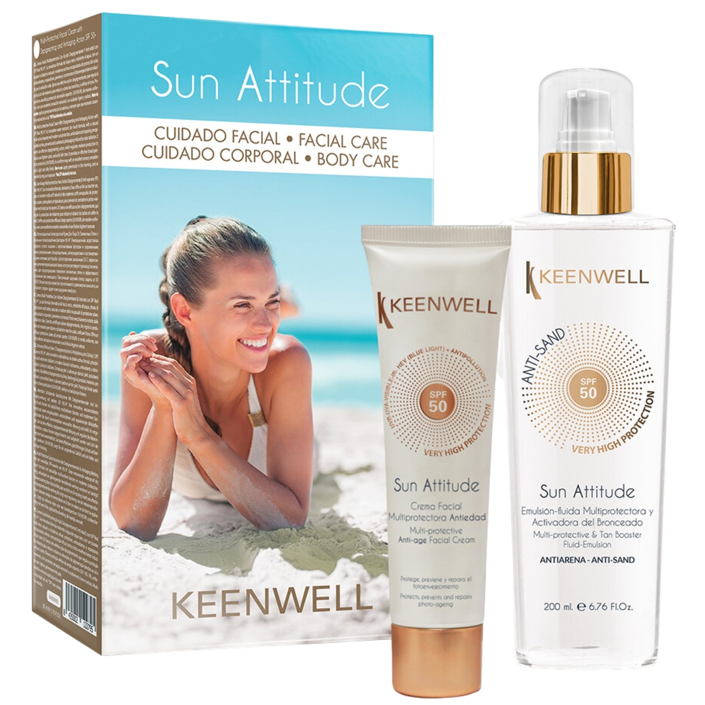 KEENWELL SUN ATTITUDE SPF 50 VEIDO KREMAS, 60 ml + FLUIDAS NUO SAULĖS SPF50, 200 ml