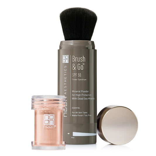 NOON BRUSH&amp;GO MINERAL SUN PROTECTION POWDER SPF 50 VISŲ TIPŲ ODAI (Tone 02), 2x5 g